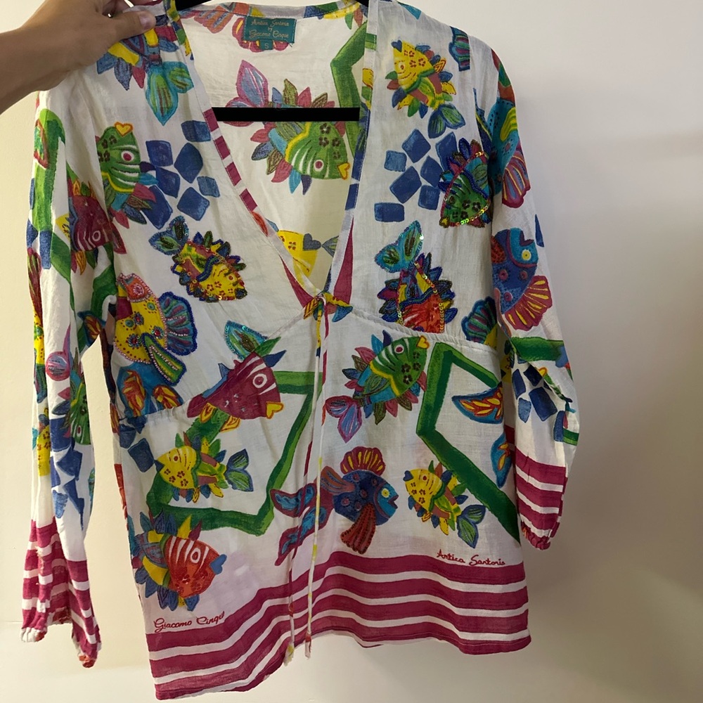 Italian size small Colorful Fish Print long sleeve top